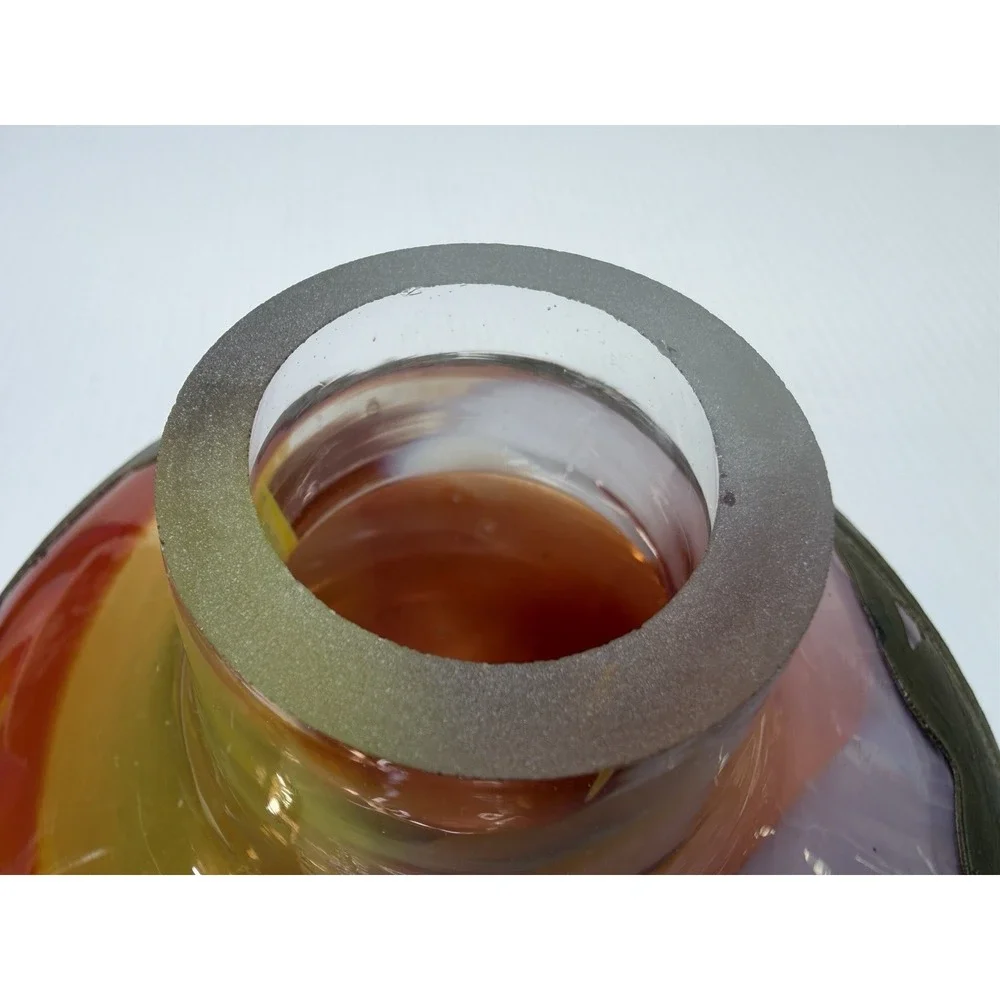 Hand Blown Art Glass Vase Decorative Copper Coated Metal Ring Embedded Orange